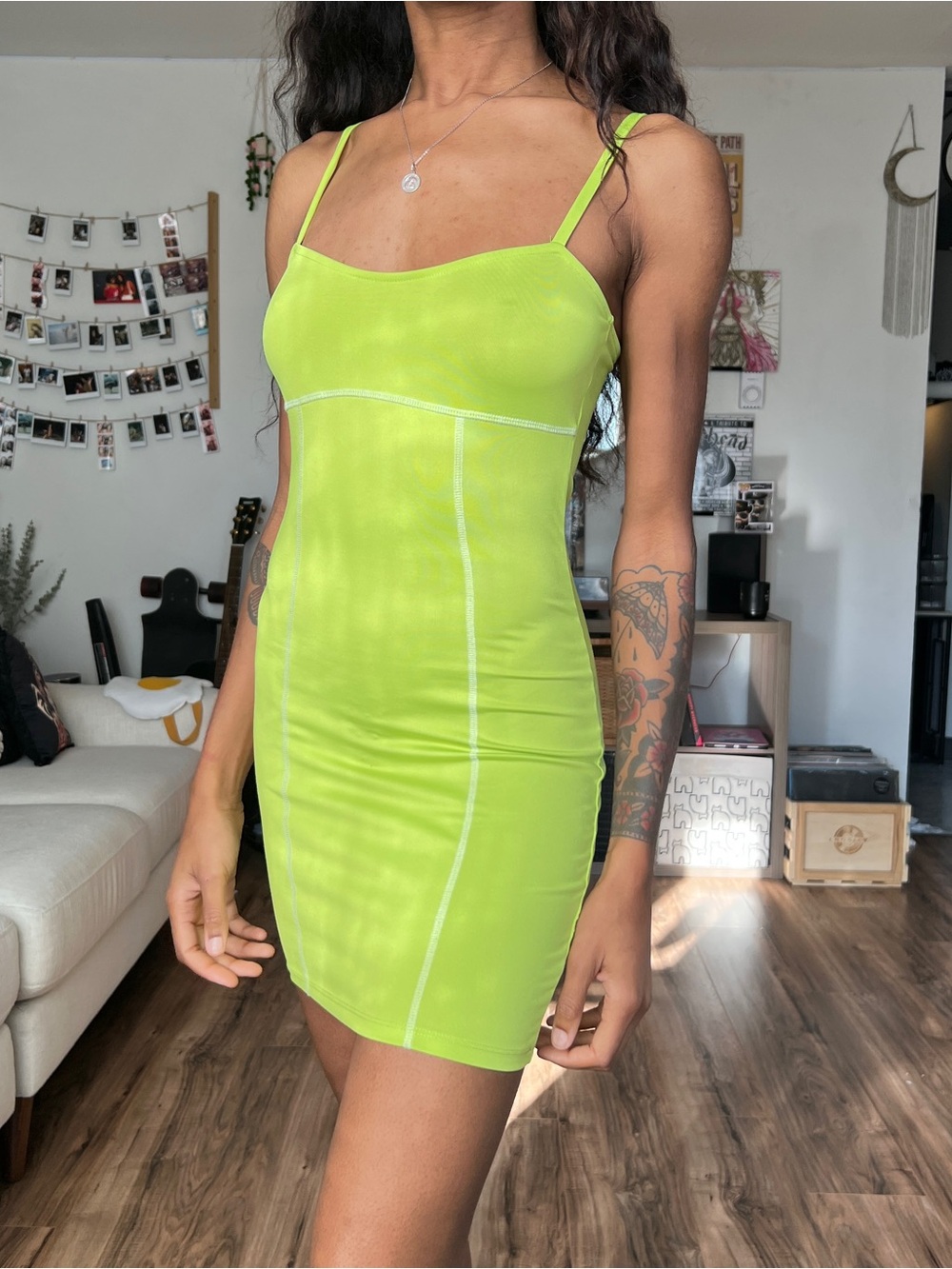 H&M Divided Neon Green Mini Bodycon Dress